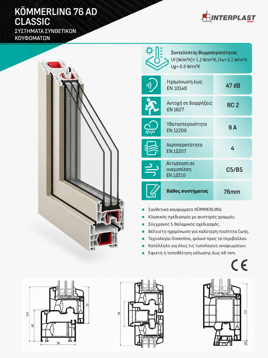 KÖMMERLING 76 AD Classic PVC σύστημα κουφώματος